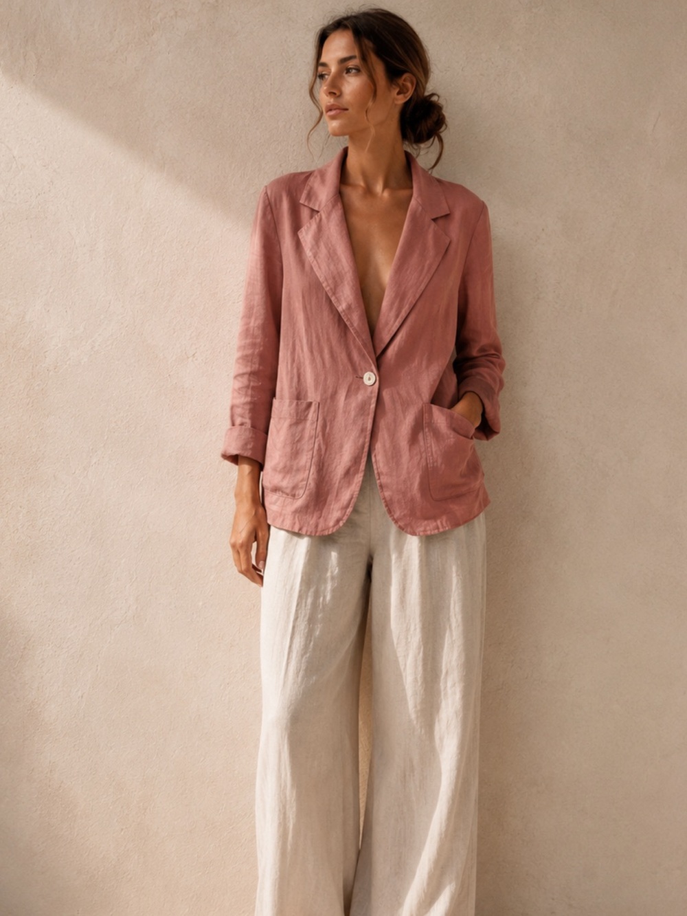 PRIMNESS 100% Linen Blazer Jacket Dusty Rose Size 1 Small Made in Australia